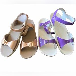 Sun San Kids Surfer Sandals By Hoy Youth Girl’s Size 3 Rose Gold / Purple 2 Pair